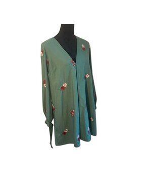 ASOS Design Green Floral Midi Dress Pink Flower Detail Size 8 Boho Chic